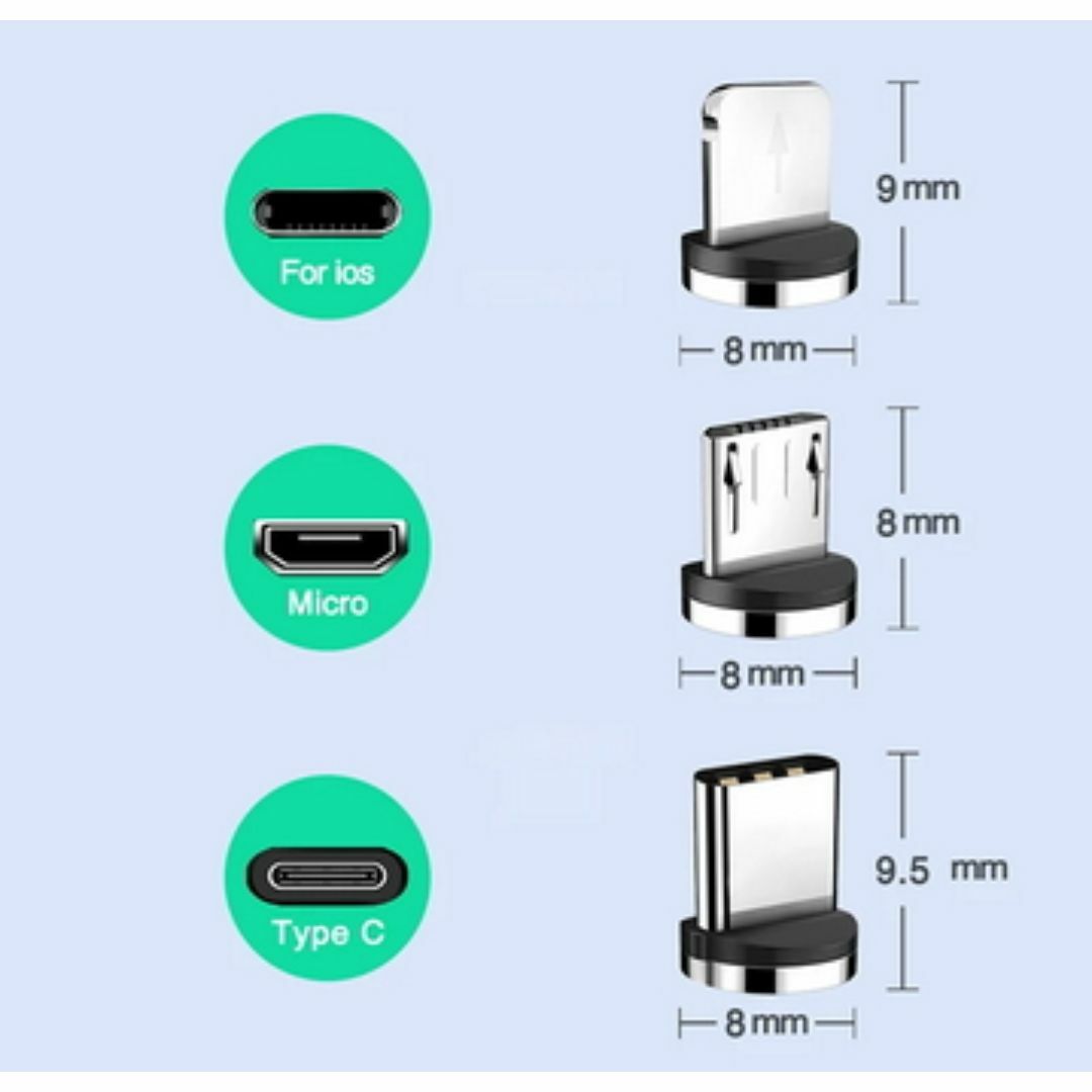 iphone マグネット 充電 端子【3個セット】変換プラグ コネクターヘッド スマホ/家電/カメラのスマートフォン/携帯電話(バッテリー/充電器)の商品写真