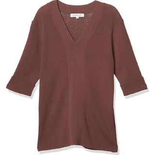 ナチュラルビューティーベーシック(NATURAL BEAUTY BASIC)の【新品】Vネック 5分袖 リブニット  (ブラウン M)(ニット/セーター)