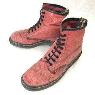 ドクターマーチン(Dr.Martens)の80s-90s/イングランド製★ドクターマーチン/Dr.Martens【24.0-25.0/赤系】スネーク型押し/8ホール/ショートブーツ/Shoes/ビンテージ/Vintage◆pWB95-5 #BUZZBERG(ブーツ)