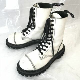 イングランド★Steady's STREET BOOTS★本革/スチールトゥブーツ/UKロック系【39/24.5程度/白/white】厚底/◆WB72-2 #BUZZBERG(ブーツ)