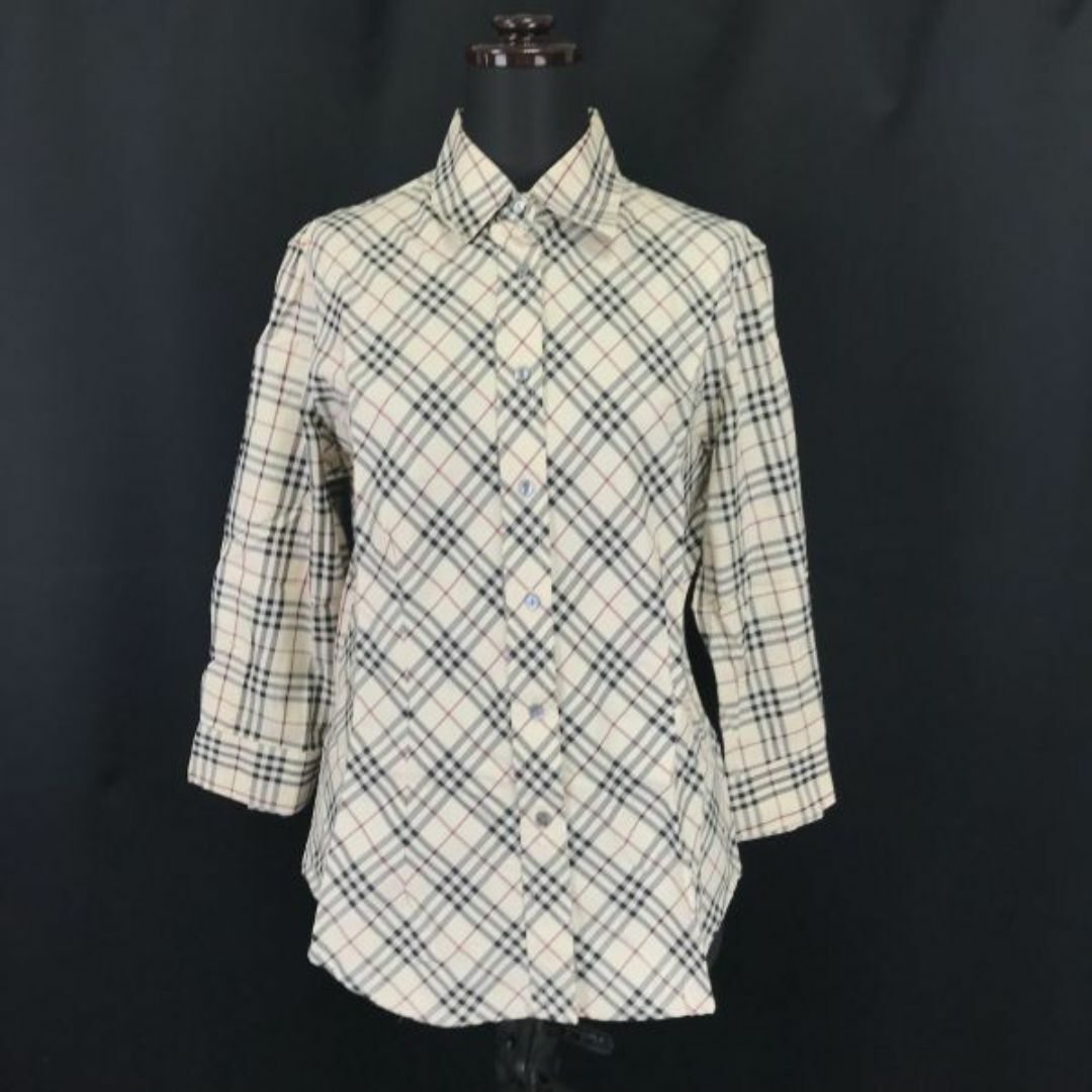 BURBERRY(バーバリー)のUK/イングランド製★BURBERRY★七分袖シャツ【women’s size -M（日本サイズM?L相当/ベージュ/チェック】Tops/Shirts◆senBH139 #BUZZBERG レディースのトップス(シャツ/ブラウス(長袖/七分))の商品写真