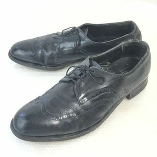 試着交換OK！1950s?Vintage★THE RAND SHOE/Cush-N-Bilt★タン裏フエルト/ウイングチップ【26.5-27.0程度/黒/BLACK】ビジネス/dress shoes◆bi-166 #BUZZBERG(ドレス/ビジネス)