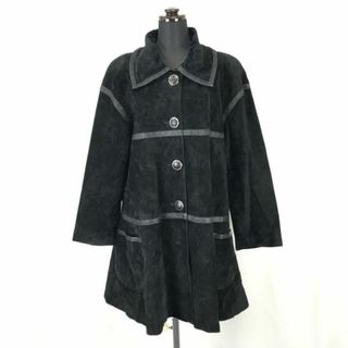 80s90s?日本製★エフタカコ/F.TAKAKO★スエードレザーコート【レディースM/黒/black】肩パット/レトロ/JAPAN/vintage/Coats/Jakets◆mBH318 BUZZBERG(ロングコート)