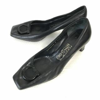 フェラガモ(Ferragamo)のイタリア製★フェラガモ/salvatore ferragamo★本革/パンプス/スクエアトゥ【5D/22.0-22.5/黒/BLACK】dress shoes◆Q-58#BUZZBERG(ハイヒール/パンプス)