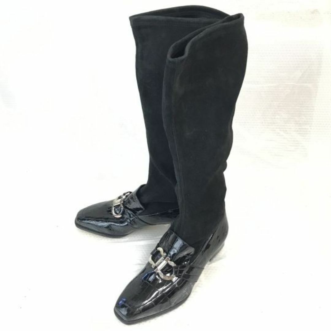 Ferragamo/フェラガモ★注目デザイン！ビットモカシン型 ロングブーツ【4.5/22.0/黒/BLACK】ローファー/rare/boots/Shoes◆bWB102-5 #BUZZBERG レディースの靴/シューズ(ブーツ)の商品写真