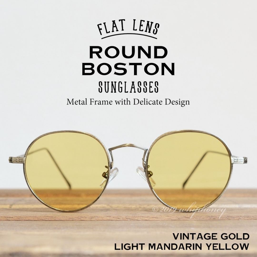 ラウンドメタルフレームボストン サングラス ライトイエロー メンズのファッション小物(サングラス/メガネ)の商品写真