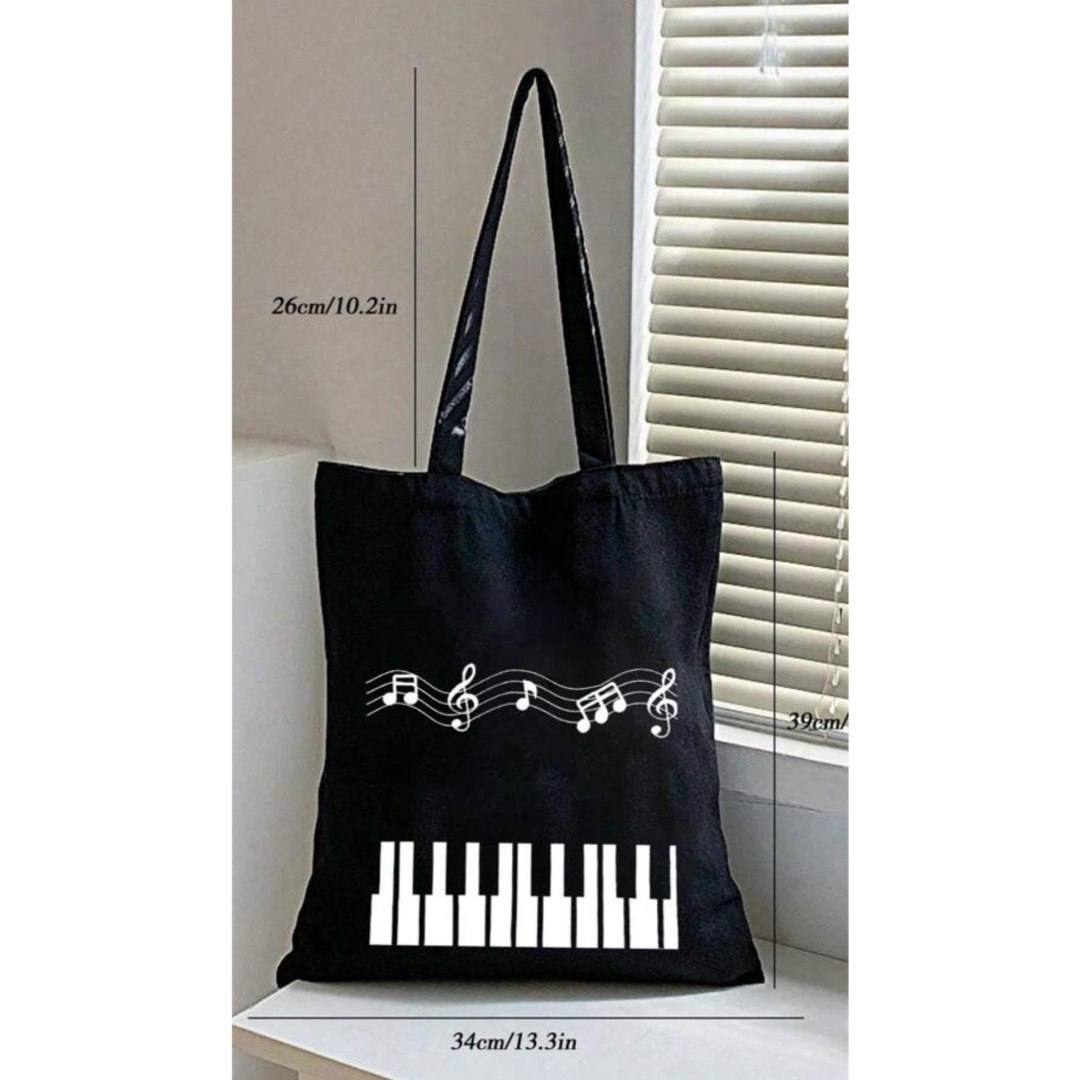 ピアノ　音符柄　キャンパス布地トートバッグ レディースのバッグ(トートバッグ)の商品写真