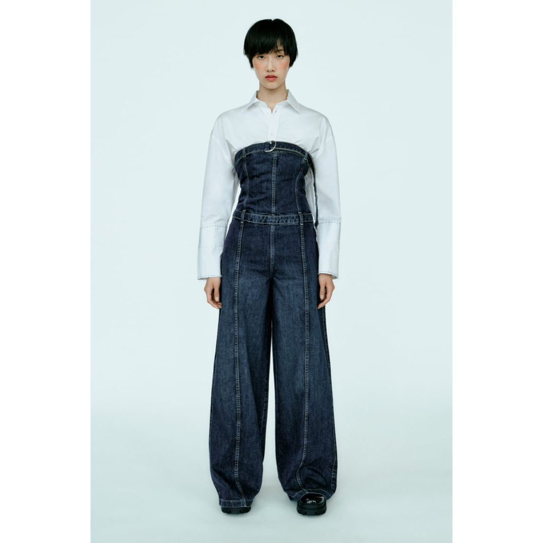 ZARA - ZARA ストラップレス デニムジャンプスーツ ネイビー XS ZARA - ZARA ストラップレス デニムジャンプスーツ ネイビー XS