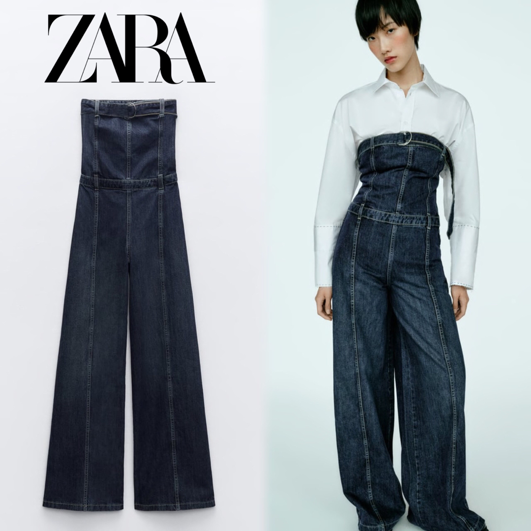 ZARA - ZARA ストラップレス デニムジャンプスーツ ネイビー XS ZARA - ZARA ストラップレス デニムジャンプスーツ ネイビー XS
