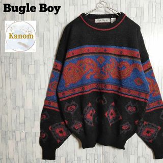 Bugle Boy ニット ボーダー エスニック 総柄 セーター 赤黒 古着(ニット/セーター)