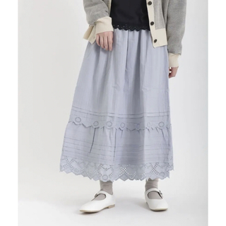 サマンサモスモス(SM2)のサマンサモスモス 綿ドビー裾スカラップスカート ブルー(ロングスカート)