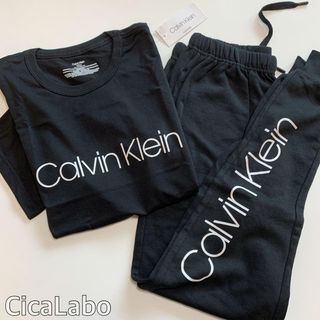 カルバンクライン(Calvin Klein)の【新品】カルバンクライン Tシャツ スウェット セットアップ 横ロゴブラック S(Tシャツ/カットソー(半袖/袖なし))