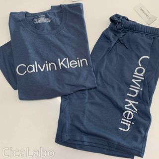 カルバンクライン(Calvin Klein)の【新品】カルバンクライン Tシャツ ハーフパンツ セットアップ ロゴブルー L(Tシャツ/カットソー(半袖/袖なし))