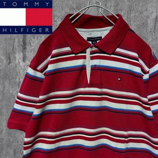 トミーヒルフィガー(TOMMY HILFIGER)のトミーヒルフィガー 半袖ポロシャツ ボーダー 刺繍ロゴ 古着 ゆるだぼ L(ポロシャツ)