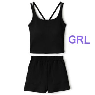 グレイル(GRL)のGRL パット入りバッククロスキャミソール+ショートパンツワッフルセットアップ(ルームウェア)