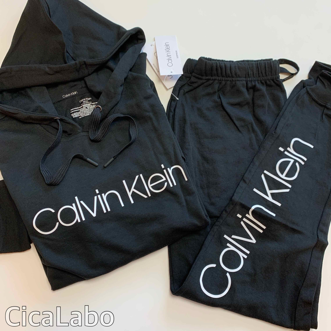 Calvin Klein(カルバンクライン)の【新品】カルバンクライン パーカー スウェット セットアップ ブラック L•M メンズのトップス(パーカー)の商品写真
