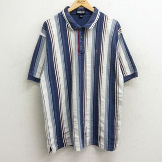 XL★古着 半袖 ポロ シャツ メンズ 00年代 00s ヨット コットン 鹿の子 紺他 ネイビー ストライプ 24apr05 中古 トップス(ポロシャツ)