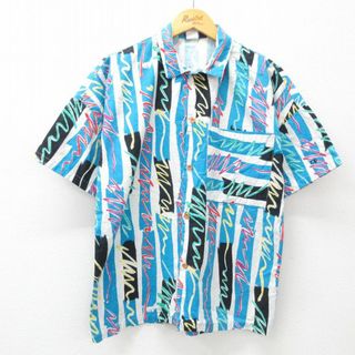 オーシャンパシフィック(OCEAN PACIFIC)のL★古着 オーシャンパシフィック 半袖 シャツ メンズ 90年代 90s コットン USA製 水色他 24apr05 中古 トップス(シャツ)