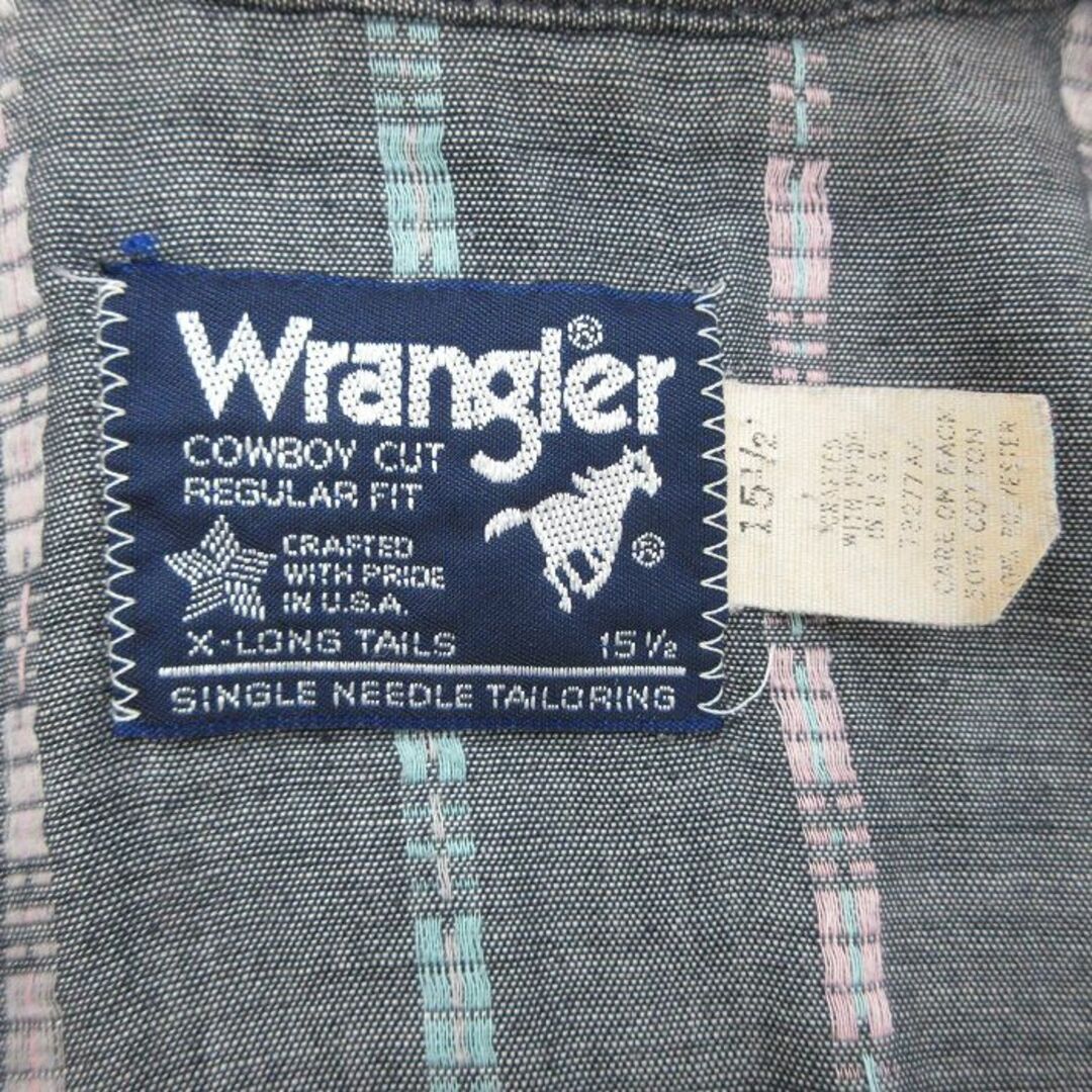 Wrangler(ラングラー)のL★古着 ラングラー Wrangler 半袖 ウエスタン シャツ メンズ 90年代 90s USA製 濃グレー他 ストライプ 24apr05 中古 トップス メンズのトップス(シャツ)の商品写真