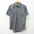 L★古着 ラングラー Wrangler 半袖 ウエスタン シャツ メンズ 90年代 90s USA製 濃グレー他 ストライプ 24apr05 中古 トップス