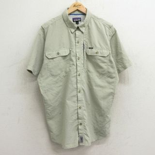 パタゴニア(patagonia)のXL★古着 パタゴニア patagonia 半袖 フィッシング シャツ メンズ リップストップ 薄ベージュ系 カーキ 内側メッシュ 24apr05 中古 トップス(シャツ)