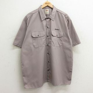 ディッキーズ(Dickies)のXL★古着 ディッキーズ Dickies 半袖 ワーク シャツ メンズ doka 大きいサイズ ロング丈 グレー系 24apr05 中古 トップス(シャツ)