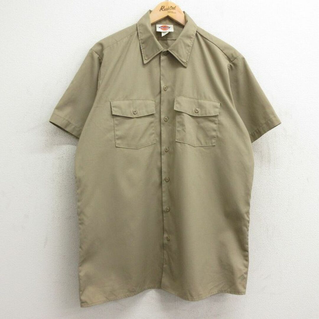 Dickies(ディッキーズ)のXL★古着 ディッキーズ Dickies 半袖 ワーク シャツ メンズ 90年代 90s ロング丈 USA製 ベージュ カーキ 24apr05 中古 トップス メンズのトップス(シャツ)の商品写真