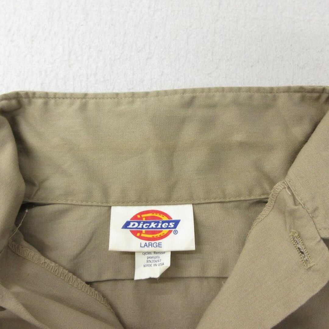 Dickies(ディッキーズ)のXL★古着 ディッキーズ Dickies 半袖 ワーク シャツ メンズ 90年代 90s ロング丈 USA製 ベージュ カーキ 24apr05 中古 トップス メンズのトップス(シャツ)の商品写真