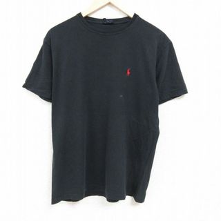 ラルフローレン(Ralph Lauren)のL★古着 ラルフローレン Ralph Lauren 半袖 ブランド Tシャツ メンズ 90年代 90s ワンポイントロゴ コットン クルーネック 黒 ブラック 24apr05 中古(Tシャツ/カットソー(半袖/袖なし))