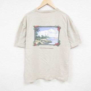 ノーティカ(NAUTICA)のXL★古着 ノーティカ NAUTICA 半袖 ブランド Tシャツ メンズ ビッグロゴ 大きいサイズ コットン クルーネック USA製 薄ベージュ カーキ 霜降り 24apr05 中古(Tシャツ/カットソー(半袖/袖なし))