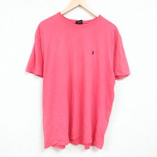 ラルフローレン(Ralph Lauren)のXL★古着 ラルフローレン Ralph Lauren 半袖 ブランド Tシャツ メンズ 90年代 90s ワンポイントロゴ 大きいサイズ コットン クルーネック 濃ピンク 24apr05 中古(Tシャツ/カットソー(半袖/袖なし))