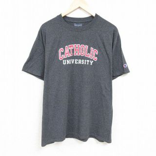 チャンピオン(Champion)のXL★古着 チャンピオン Champion 半袖 ブランド Tシャツ メンズ カトリック 大学 大きいサイズ クルーネック 濃グレー 霜降り 24apr05 中古(Tシャツ/カットソー(半袖/袖なし))