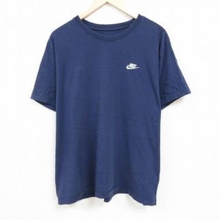 ナイキ(NIKE)のXL★古着 ナイキ NIKE 半袖 ブランド Tシャツ メンズ ワンポイントロゴ 大きいサイズ コットン クルーネック 紺 ネイビー 24apr05 中古(Tシャツ/カットソー(半袖/袖なし))