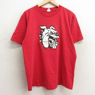 L★古着 半袖 ビンテージ Tシャツ メンズ 90年代 90s 犬 コットン クルーネック USA製 赤 レッド 24apr05 中古(Tシャツ/カットソー(半袖/袖なし))