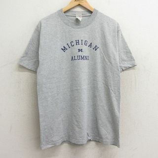 FRUIT OF THE LOOM - L★古着 フルーツオブザルーム 半袖 ビンテージ Tシャツ メンズ 00年代 00s ミシガン ALMNI クルーネック グレー 霜降り 24apr05 中古