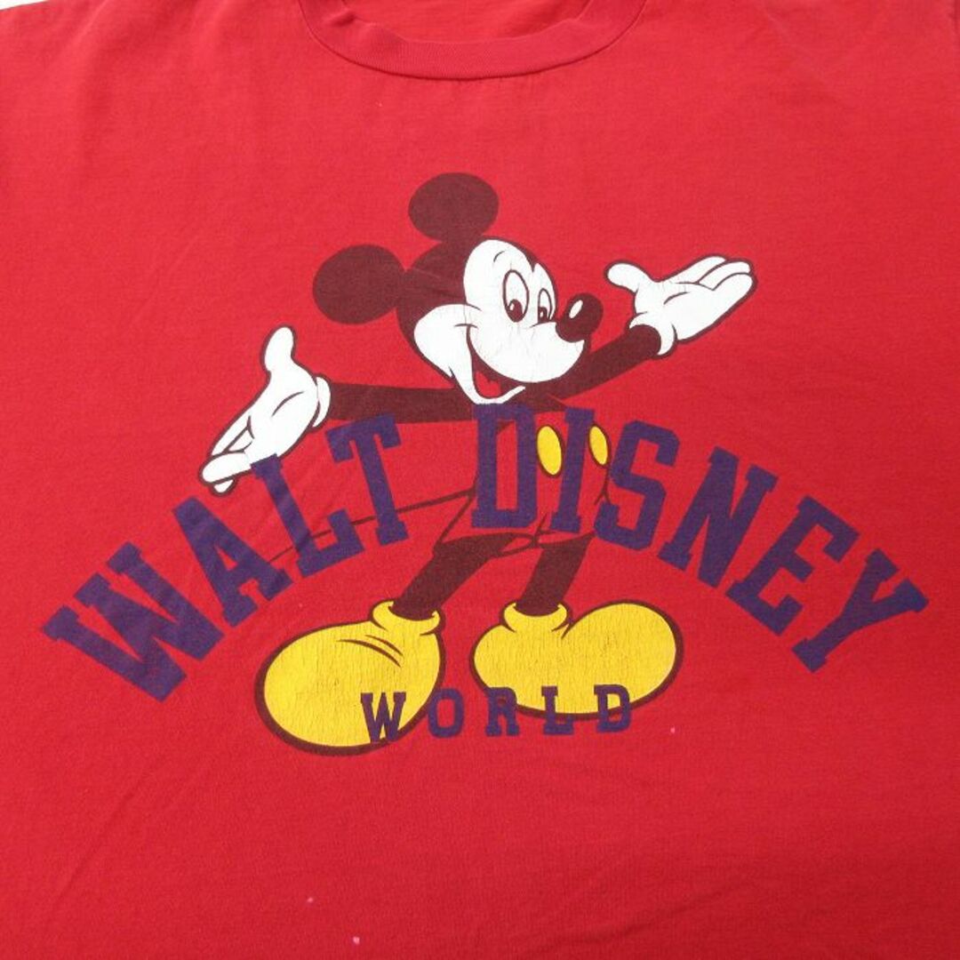 Disney(ディズニー)のXL★古着 半袖 ビンテージ Tシャツ メンズ 00年代 00s ディズニー DISNEY ミッキー MICKEY MOUSE 大きいサイズ クルーネック 赤 レッド 24apr05 中古 メンズのトップス(Tシャツ/カットソー(半袖/袖なし))の商品写真