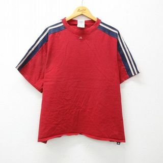 アディダス(adidas)のXL★古着 アディダス adidas 半袖 ビンテージ Tシャツ メンズ 00年代 00s ワンポイントロゴ 大きいサイズ コットン クルーネック 赤他 レッド 3本ライン 24apr05 中古(Tシャツ/カットソー(半袖/袖なし))