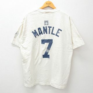 ミッキーマウス(ミッキーマウス)のXL★古着 マジェスティック 半袖 ビンテージ Tシャツ メンズ 00年代 00s MLB ニューヨークヤンキース ミッキーマントル 大きいサイズ クルーネック 生成り メジャーリーグ ベースボール 野球 24apr05 中古(Tシャツ/カットソー(半袖/袖なし))