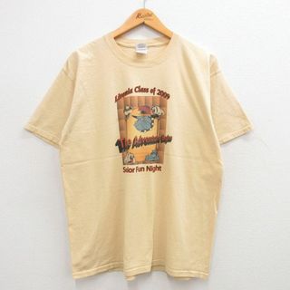 L★古着 半袖 ビンテージ Tシャツ メンズ 00年代 00s 犬 コットン クルーネック ベージュ系 カーキ 24apr05 中古(Tシャツ/カットソー(半袖/袖なし))