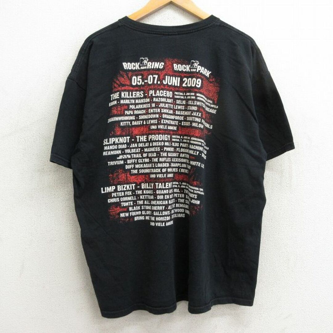 XL★古着 半袖 ビンテージ ロック バンド Tシャツ メンズ 00年代 00s フェス ロックアムリング スリップノット ザキラーズ リンプビズキット 大きいサイズ コットン クルーネック 黒 ブラック 【spe】 24apr05 中古 メンズのトップス(Tシャツ/カットソー(半袖/袖なし))の商品写真