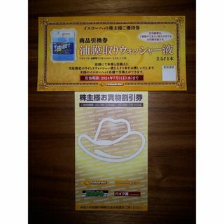 イエローハット 株主優待券 3000円分＋油膜取りウォッシャー液引換券1枚①(ショッピング)