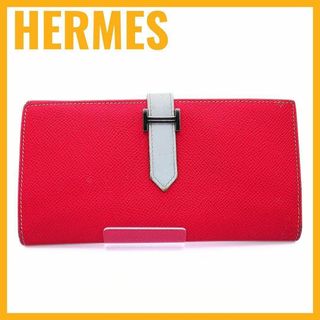 エルメス(Hermes)のエルメス ヴォーエプソン ベアン デュプリ 折り財布 □O刻印 レッド ホワイト(財布)