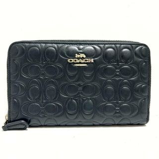 コーチ(COACH)のCOACH(コーチ) 長財布 シグネチャー柄 黒 ラウンドファスナー レザー(財布)