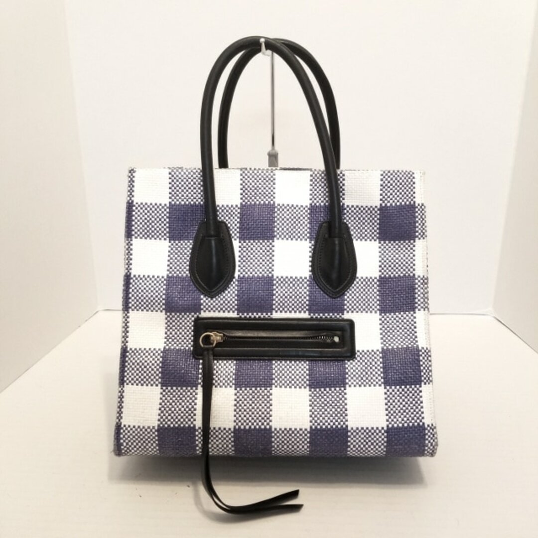 celine(セリーヌ)のCELINE(セリーヌ) トートバッグ ラゲージスモールスクエアファントム 黒×白×ブルー チェック柄 キャンバス×レザー レディースのバッグ(トートバッグ)の商品写真