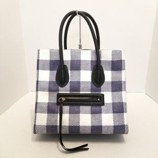 セリーヌ(celine)のCELINE(セリーヌ) トートバッグ ラゲージスモールスクエアファントム 黒×白×ブルー チェック柄 キャンバス×レザー(トートバッグ)