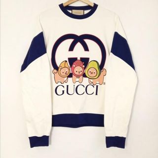 グッチ(Gucci)のGUCCI(グッチ) トレーナー サイズL メンズ美品  735948 白×ネイビー×マルチ アンジェラ・グエンコラボ(スウェット)