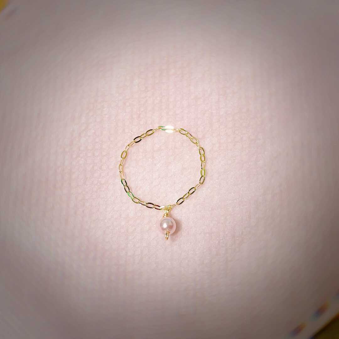 k18 18金 チェーンリング　ピンクパール レディースのアクセサリー(リング(指輪))の商品写真