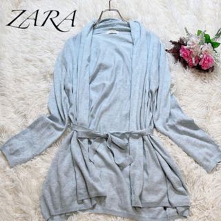 ザラ(ZARA)のZARA  カーディガン　ロング　ニット（薄手）　青系色　Sサイズ　美品 (カーディガン)