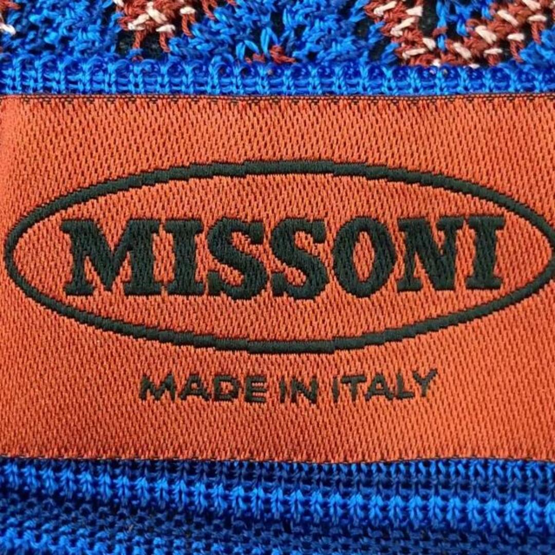 MISSONI(ミッソーニ)のMISSONI(ミッソーニ) ワンピース サイズ42 M レディース美品  - ブルー×ブラウン×マルチ クルーネック/長袖/ひざ丈/ニット/ボーダー/シースルー レディースのワンピース(その他)の商品写真