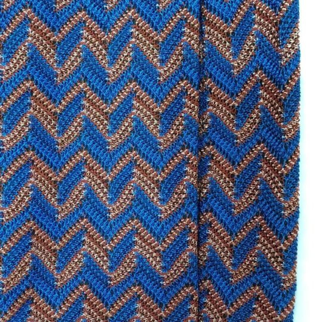 MISSONI(ミッソーニ)のMISSONI(ミッソーニ) ワンピース サイズ42 M レディース美品  - ブルー×ブラウン×マルチ クルーネック/長袖/ひざ丈/ニット/ボーダー/シースルー レディースのワンピース(その他)の商品写真